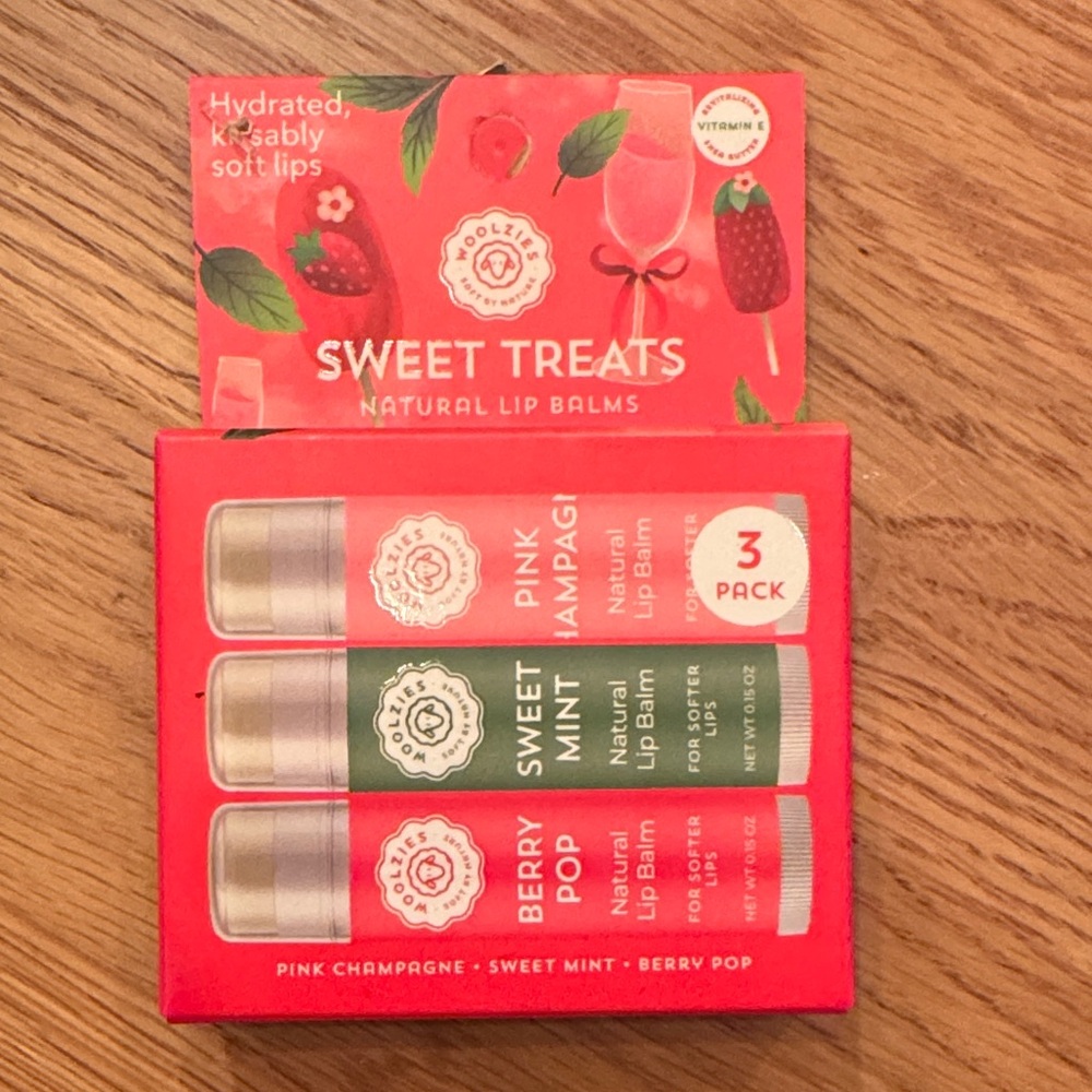 Woolzies Sweet Treats Natural Lip Balm Trio - Pink, Green, Red